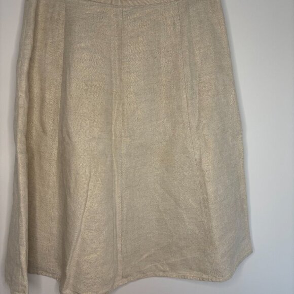 J.CREW 100% LINEN A-Line Skirt Womens 4 Gold Metallic Ivory Knee-Length Sparkle - Picture 2 of 5